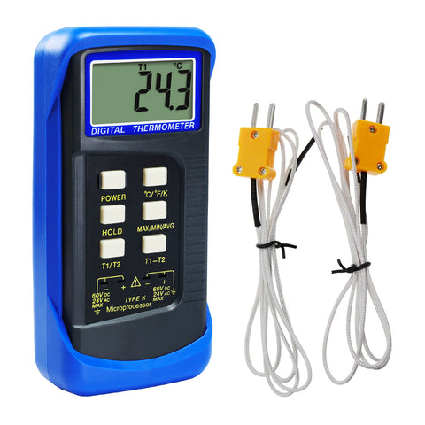 68022 Digital 2 Channels K-Type Thermometer 2 Thermocouples -50~1300°C (-58~2372°F)