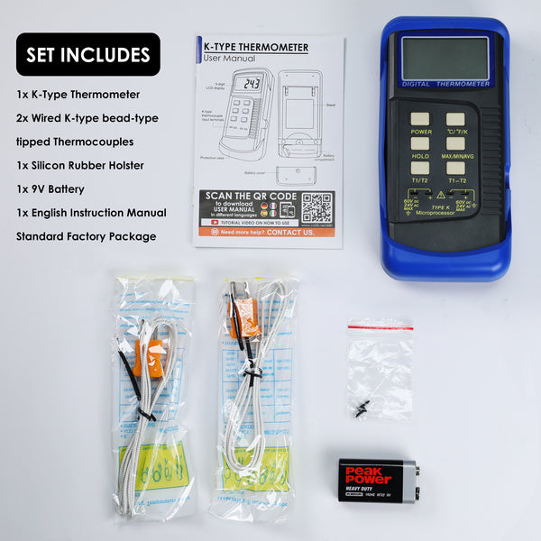 68022 Digital 2 Channels K-Type Thermometer 2 Thermocouples -50~1300°C (-58~2372°F)