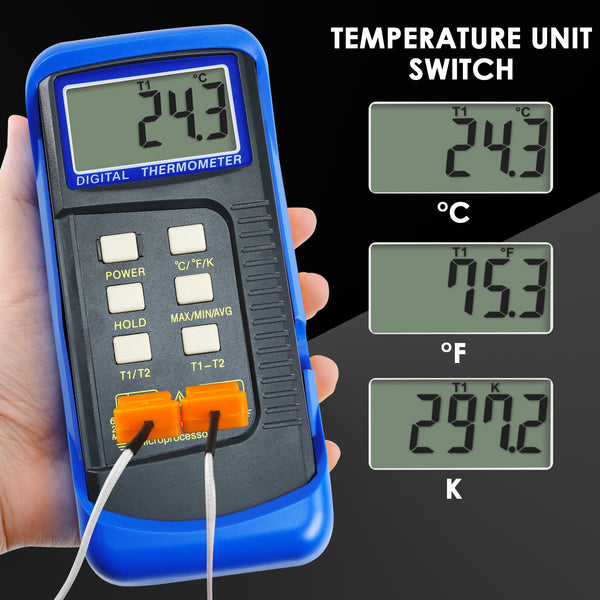 68022 Digital 2 Channels K-Type Thermometer 2 Thermocouples -50~1300°C (-58~2372°F)