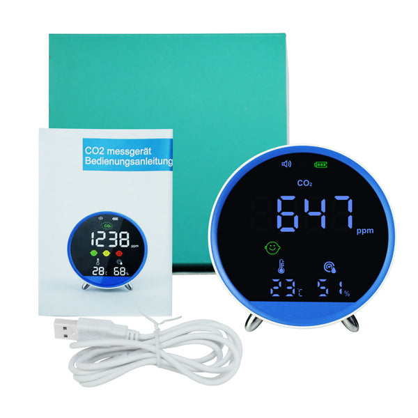 AQM-399 Carbon Dioxide CO2 Monitor Indoor Air Quality Meter Temperature Humidity Tester Face Icon Colored Display with Alarm 400~5000PPM NDIR Sensor