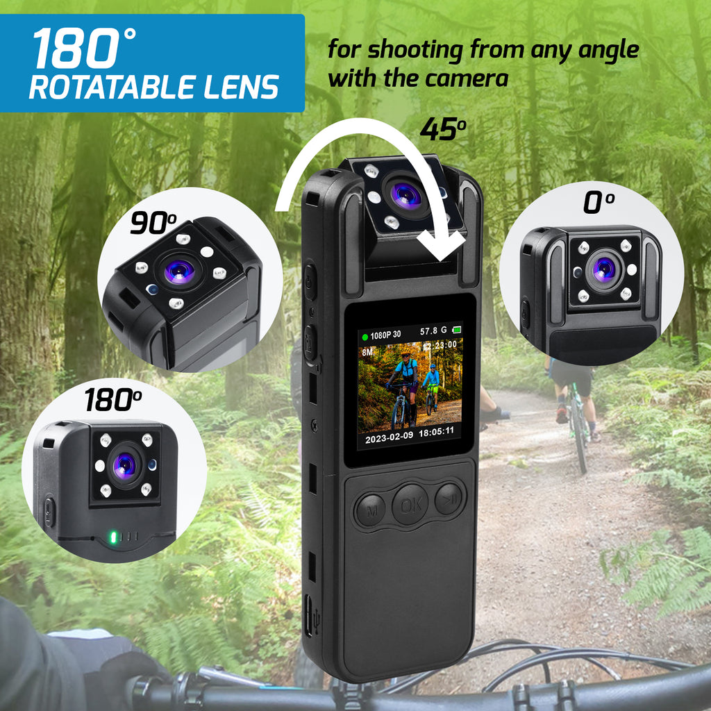 1080P Body Camera With Night Vision & Rotating Lens - Portable Video Recorder For Security