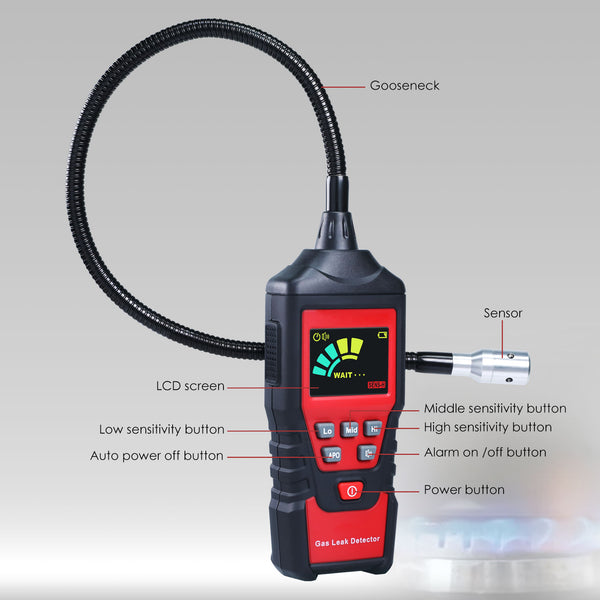 LKD-425 Gas Leak Detector Combustible Gas Test Analyzer Portable Natural Gas Sniffer for Flammable Natural Gas Acetone Propane Benzene Ethanol Gasoline Methane etc 0~9999PPM Measurement Range