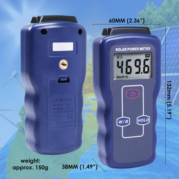 EMF-427 Solar Power Meter Sun Light Radiation Testing for Solar Energy Research Meteorology Agriculture Sun Light Energy Measuring Tool