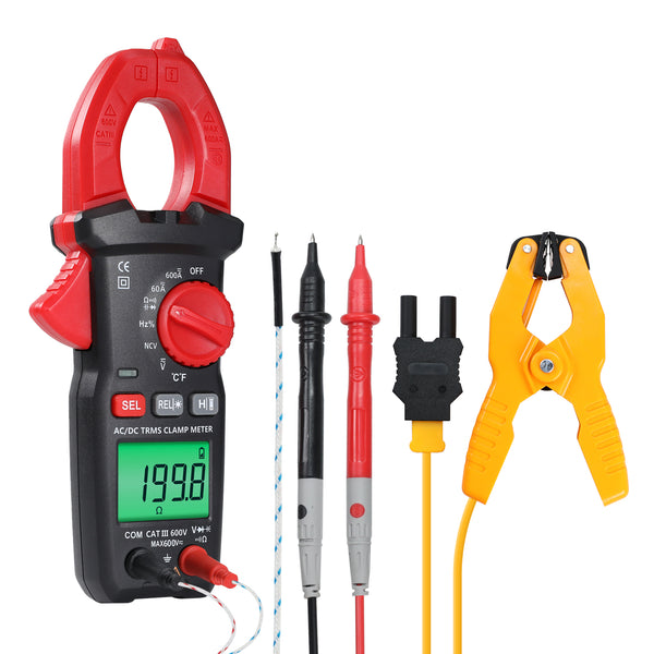 MUL-523 Digital Clamp Meter AC/DC Multimeter with Voltage Tester, Capacitance, Resistance, Frequency, Duty cycle, Diode Test, Line Connection Test, and Temperature, Non-Contact Current Clamp for Electricians, HVAC, Home Repairs & DIY