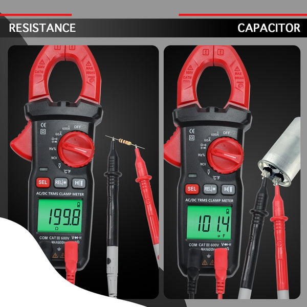 MUL-523 Digital Clamp Meter AC/DC Multimeter with Voltage Tester, Capacitance, Resistance, Frequency, Duty cycle, Diode Test, Line Connection Test, and Temperature, Non-Contact Current Clamp for Electricians, HVAC, Home Repairs & DIY