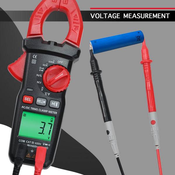 MUL-523 Digital Clamp Meter AC/DC Multimeter with Voltage Tester, Capacitance, Resistance, Frequency, Duty cycle, Diode Test, Line Connection Test, and Temperature, Non-Contact Current Clamp for Electricians, HVAC, Home Repairs & DIY