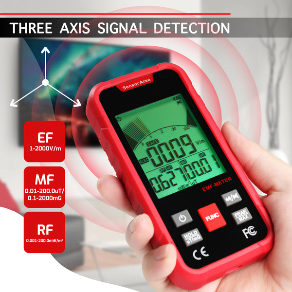 EMF-528 EMF Meter Tester Electromagnetic Field Radiation Detector EF, Radio Frequency (RF), 3-Axis Magnetic Field (MF) Detection for Home, Office, School, with Audible and Visual Alarm Professional Rechargeable Tester