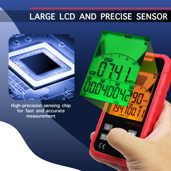 EMF-528 EMF Meter Tester Electromagnetic Field Radiation Detector EF, Radio Frequency (RF), 3-Axis Magnetic Field (MF) Detection for Home, Office, School, with Audible and Visual Alarm Professional Rechargeable Tester