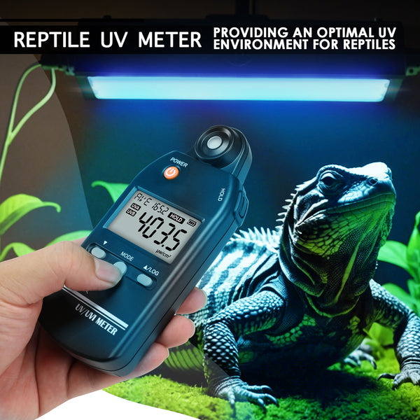 UVM-529 Digital Ultraviolet Detector UV UVI Tester Light Meter Irradiance Intensity Monitor 100 Data Record for Reptile Husbandry, Phototherapy, Indoor Tanning Personal and Professional Usage