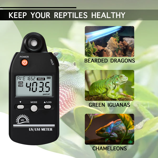 UVM-529 Digital Ultraviolet Detector UV UVI Tester Light Meter Irradiance Intensity Monitor 100 Data Record for Reptile Husbandry, Phototherapy, Indoor Tanning Personal and Professional Usage