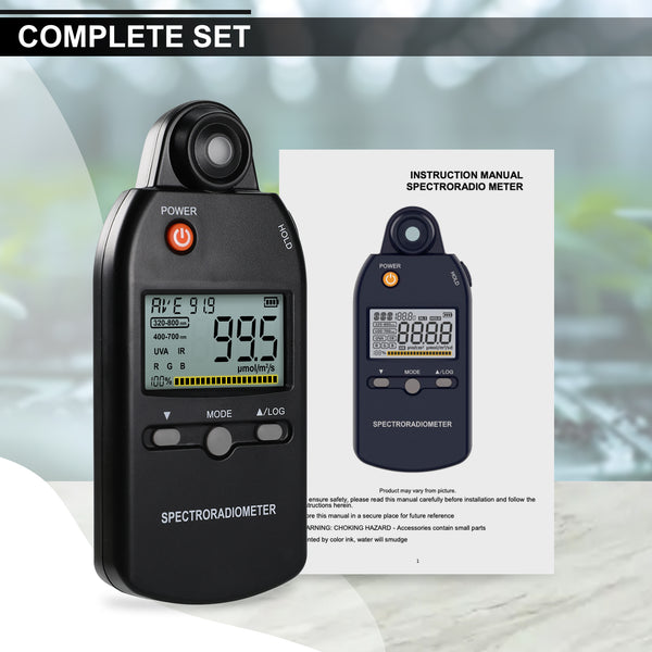 PAR-530 Spectroradiometer PPFD Meter Spectrometer PAR Quantum Meter UV IR Light Color Control Analysis Measures 320-800nm from 0~5000μmolm²/s Ideal for Plant Growth, Lab, Home and Industrial Use