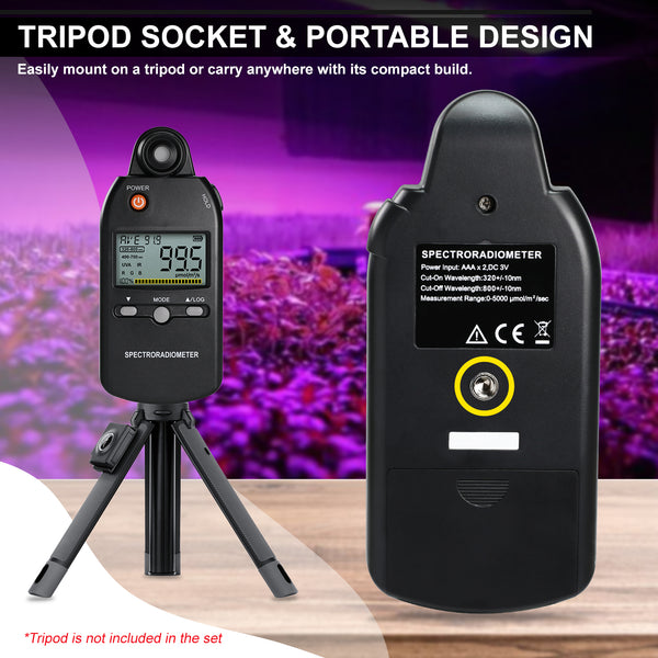 PAR-530 Spectroradiometer PPFD Meter Spectrometer PAR Quantum Meter UV IR Light Color Control Analysis Measures 320-800nm from 0~5000μmolm²/s Ideal for Plant Growth, Lab, Home and Industrial Use