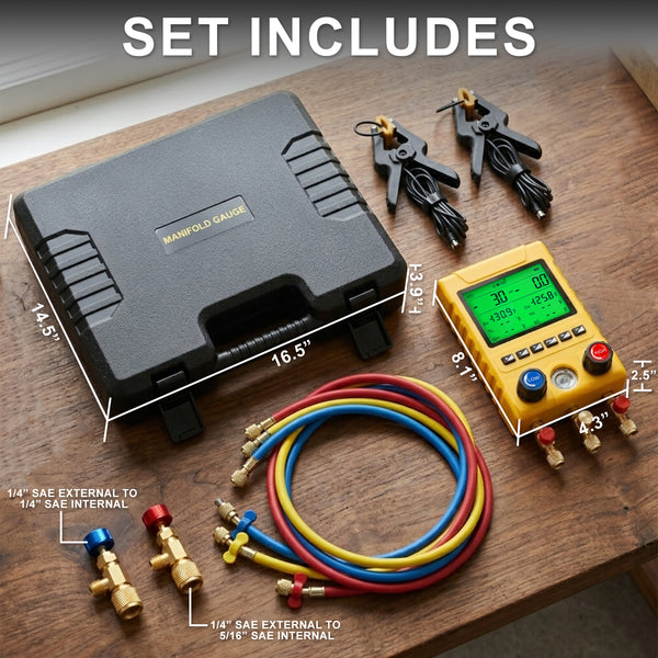MNG-549 Digital Refrigerant Manifold Gauge Set, 800PSI HVAC Vacuum Pressure Tester with Pressure Holding Leak Test Function, Backlight LCD Display, Supports 88 Refrigerants for R410A R134A R22 R32 R290 R1234YF