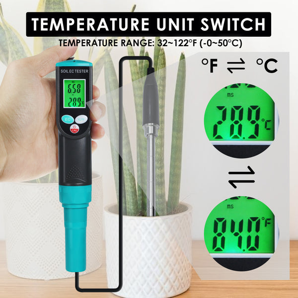 EC-317 Waterproof Soil EC and Temperature Meter Digital Tester with ATC for Potted Plants Gardening Agriculture Farm