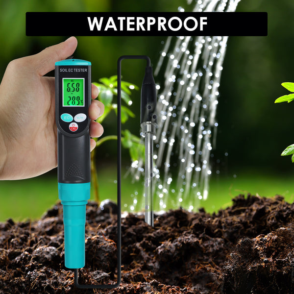 SQM-416 Waterproof Soil EC and Temperature Meter Digital Tester with ATC for Potted Plants Gardening Agriculture Farm