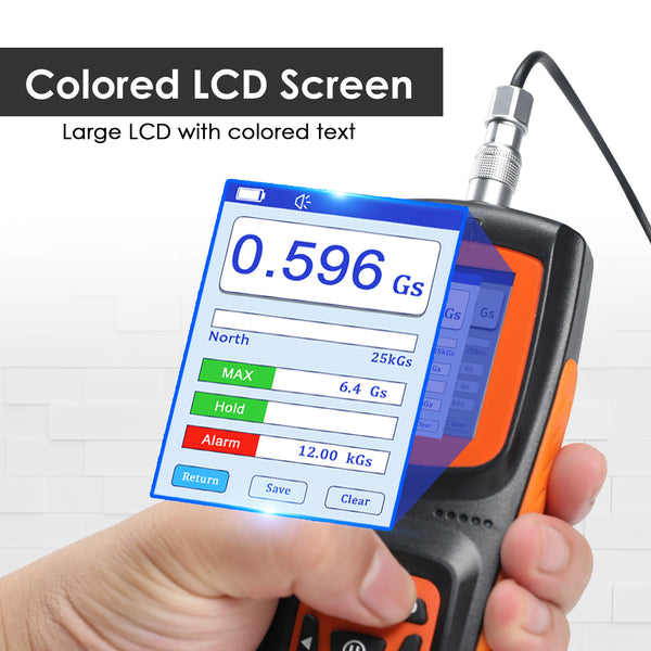 EMF-456 Gauss Meter Portable Tesla Meter Gaussmeter 0~2500 mT Surface Magnetic Field Tester High Precision Hall Sensor ±1% Accuracy with Data Record Function