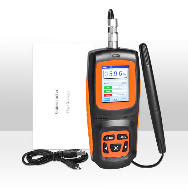 EMF-456 Gauss Meter Portable Tesla Meter Gaussmeter 0~2500 mT Surface Magnetic Field Tester High Precision Hall Sensor ±1% Accuracy with Data Record Function