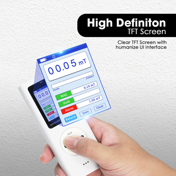 EMF-506 Digital Gauss Meter / Tesla Meter - High Precision Portable Magnetic Field Detector 0~25k Gs (0~2500 mT) Range for Magnet Testing, Motors & Industrial Applications HD Colored Display with Hall Sensor