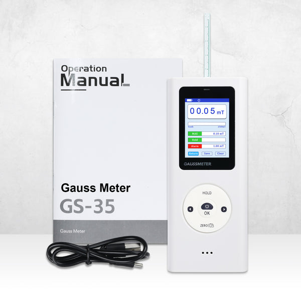 EMF-506 Digital Gauss Meter / Tesla Meter - High Precision Portable Magnetic Field Detector 0~25k Gs (0~2500 mT) Range for Magnet Testing, Motors & Industrial Applications HD Colored Display with Hall Sensor