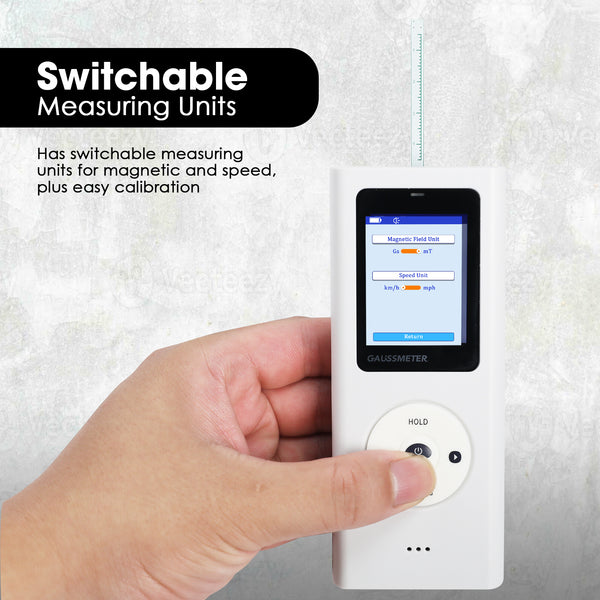 EMF-506 Digital Gauss Meter / Tesla Meter - High Precision Portable Magnetic Field Detector 0~25k Gs (0~2500 mT) Range for Magnet Testing, Motors & Industrial Applications HD Colored Display with Hall Sensor