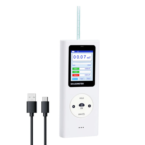 EMF-506 Digital Gauss Meter / Tesla Meter - High Precision Portable Magnetic Field Detector 0~25k Gs (0~2500 mT) Range for Magnet Testing, Motors & Industrial Applications HD Colored Display with Hall Sensor