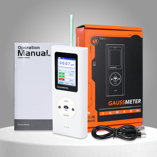 EMF-506 Digital Gauss Meter / Tesla Meter - High Precision Portable Magnetic Field Detector 0~25k Gs (0~2500 mT) Range for Magnet Testing, Motors & Industrial Applications HD Colored Display with Hall Sensor