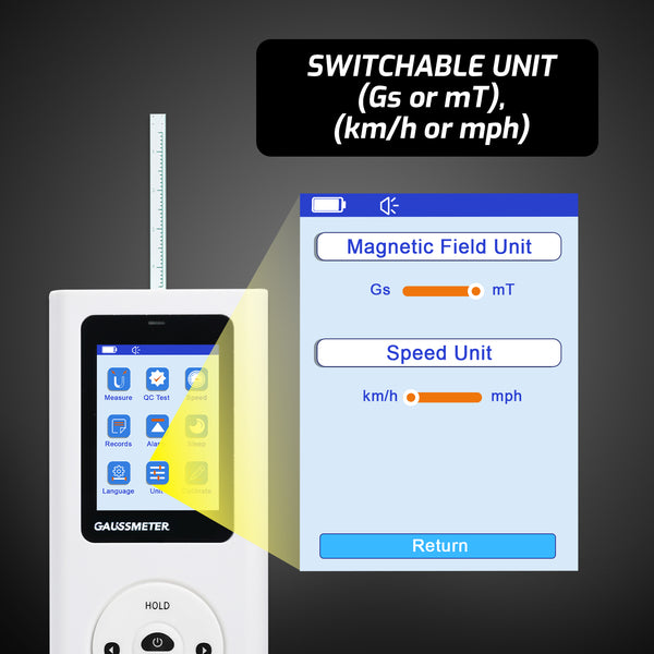 EMF-506 Digital Gauss Meter / Tesla Meter - High Precision Portable Magnetic Field Detector 0~25k Gs (0~2500 mT) Range for Magnet Testing, Motors & Industrial Applications HD Colored Display with Hall Sensor