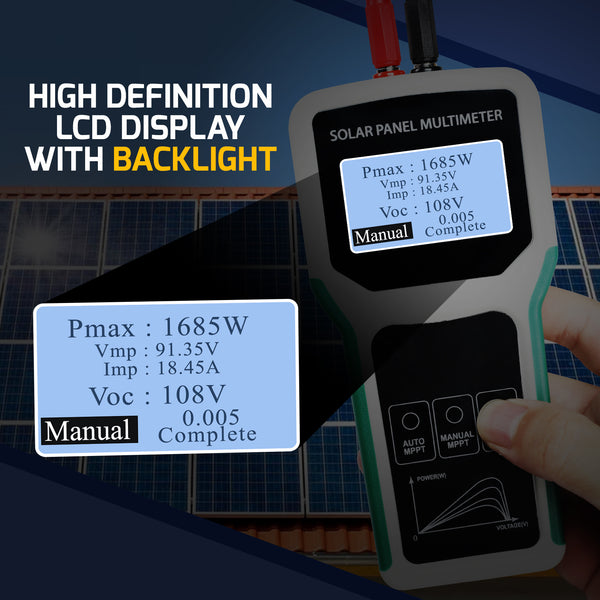 EMF-509 Solar Panel Meter 5-1800W MPPT Tester with Auto/Manual Detection Voltage, Current, Photovoltaic Panel Multimeter for PV Systems