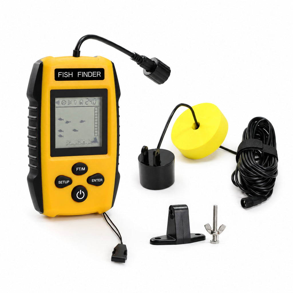 FFW-572 Portable Fish Finder, Wired Sonar Fish Depth Finder with 25ft Cable, Floating Transducer, LCD Display & Backlight for Boat, Kayak, Ice Fishing, Lake & Sea