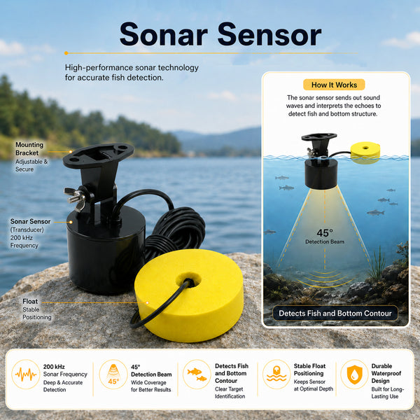 FFW-572 Portable Fish Finder, Wired Sonar Fish Depth Finder with 25ft Cable, Floating Transducer, LCD Display & Backlight for Boat, Kayak, Ice Fishing, Lake & Sea