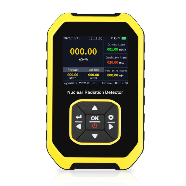 GAM-391 Geiger Counter Nuclear Radiation Detector Handheld Dosimeter Beta Gamma X-ray Rechargeable Radioactive Monitor Tester Switchable 5 Dosage Units for Outdoor Industry Research and Personal Home Usage