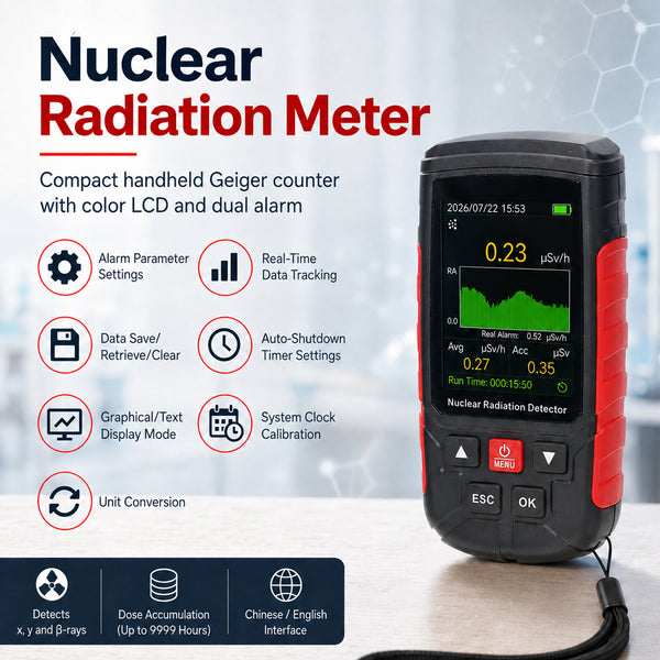 GAM-571 Digital Geiger Counter Nuclear Radiation Detector X-ray Gamma Beta Meter with LCD Alarm, Real-time Data Tracking for Geological Surveys, Nuclear Power Plants, Chemical Laboratories, Outdoor environments