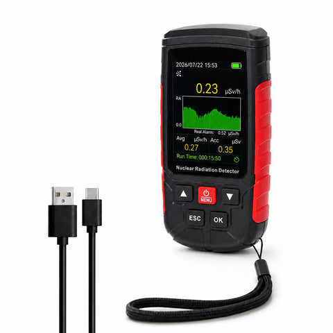 GAM-571 Digital Geiger Counter Nuclear Radiation Detector X-ray Gamma Beta Meter with LCD Alarm, Real-time Data Tracking for Geological Surveys, Nuclear Power Plants, Chemical Laboratories, Outdoor environments