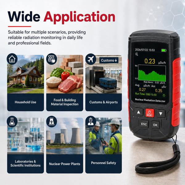 GAM-571 Digital Geiger Counter Nuclear Radiation Detector X-ray Gamma Beta Meter with LCD Alarm, Real-time Data Tracking for Geological Surveys, Nuclear Power Plants, Chemical Laboratories, Outdoor environments