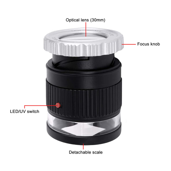 GEM-375 Scale Loupe Magnifier 10x Magnification LED and UV Illumination Magnifying Glass for Jeweler, Gemstone, Coins and Stamp Collector, Watch Repair