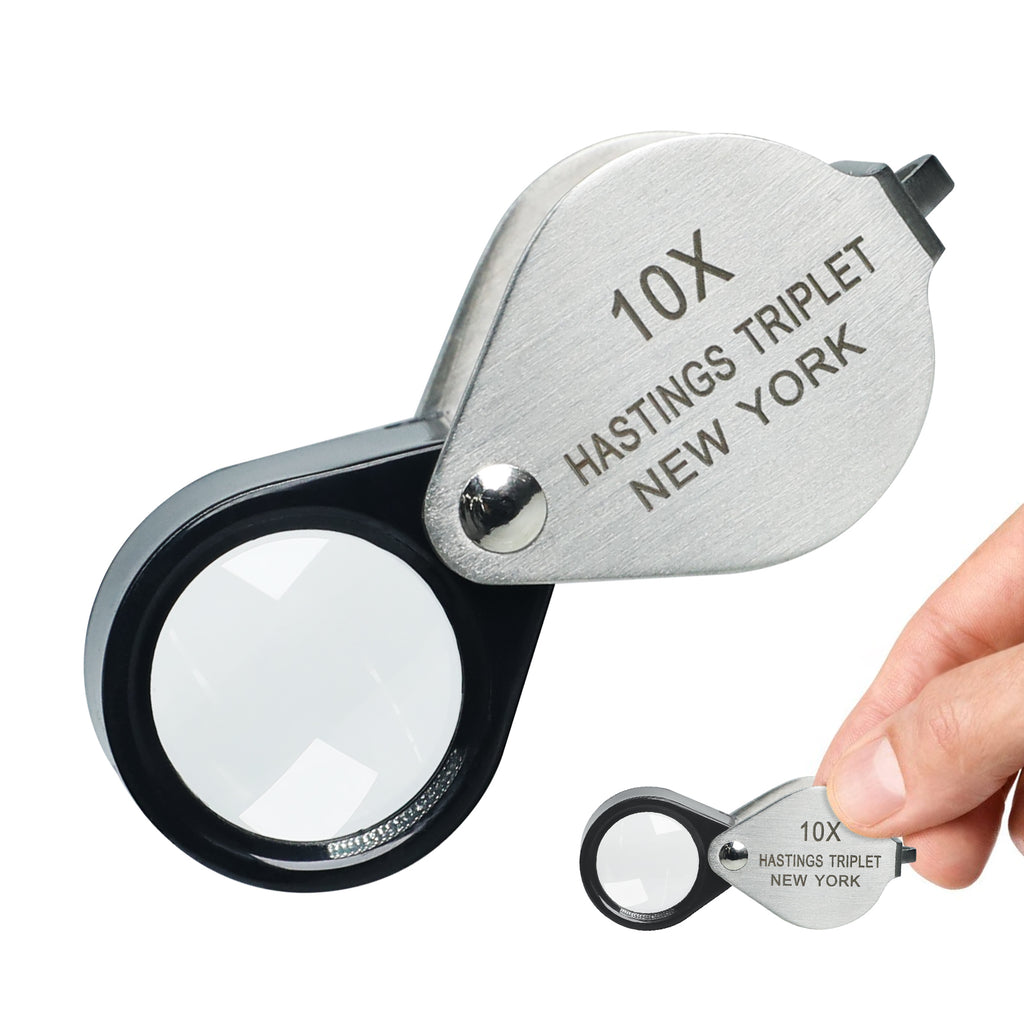 GEM-394 10x Magnification Hasting Jewelry Mini Loupe Optical Glass Triplet Lens Stainless Steel Body Foldaway Pocket Magnifying Tool Stamp & Coin Hobbyists Watch Repair Mechanic