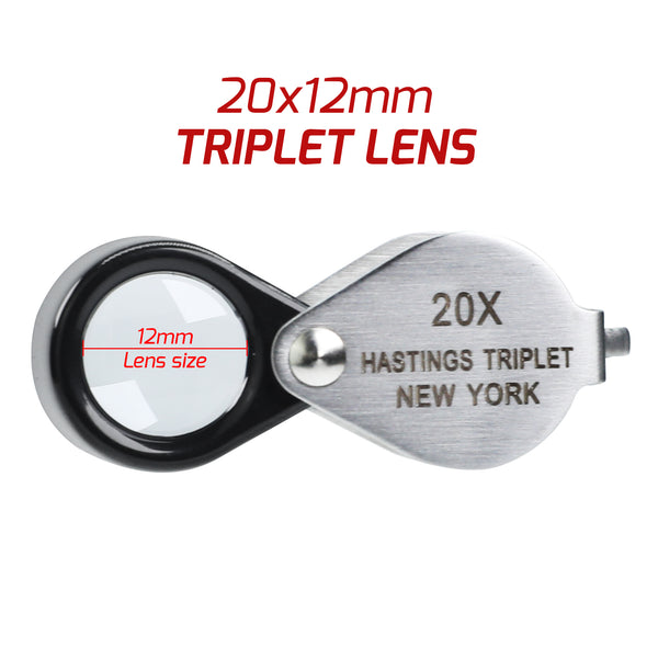 GEM-395 20x Magnification Hasting Jewelry Mini Loupe Optical Glass Triplet Lens Stainless Steel Body Foldaway Pocket Magnifying Tool Stamp & Coin Hobbyists Watch Repair Mechanic
