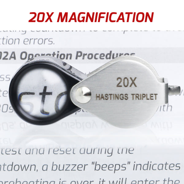 GEM-395 20x Magnification Hasting Jewelry Mini Loupe Optical Glass Triplet Lens Stainless Steel Body Foldaway Pocket Magnifying Tool Stamp & Coin Hobbyists Watch Repair Mechanic