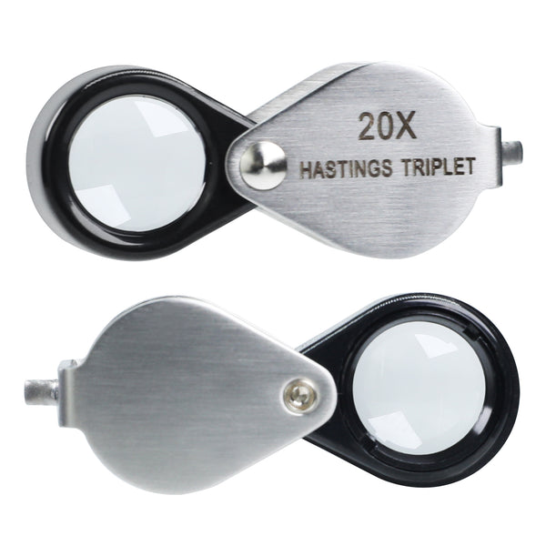 GEM-395 20x Magnification Hasting Jewelry Mini Loupe Optical Glass Triplet Lens Stainless Steel Body Foldaway Pocket Magnifying Tool Stamp & Coin Hobbyists Watch Repair Mechanic