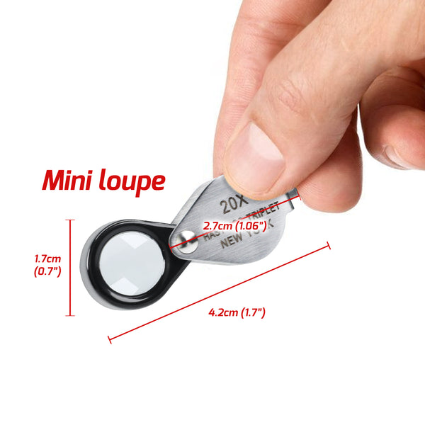 GEM-395 20x Magnification Hasting Jewelry Mini Loupe Optical Glass Triplet Lens Stainless Steel Body Foldaway Pocket Magnifying Tool Stamp & Coin Hobbyists Watch Repair Mechanic