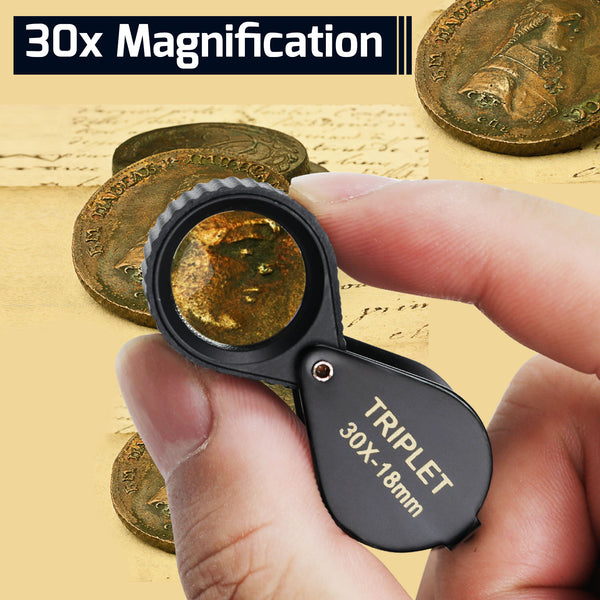 GEM-451_30X Magnifier 30x Mini Jeweler Loupe 18mm High-Quality Optical Triplet Lens Battery Free Inspection Ideal for Jewelers, Gemologists, Collectors and Repairs