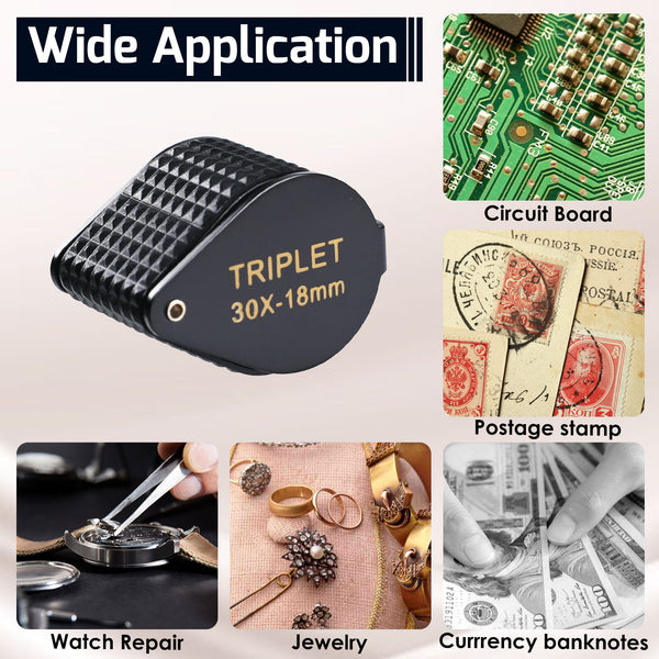 GEM-451_30X Magnifier 30x Mini Jeweler Loupe 18mm High-Quality Optical Triplet Lens Battery Free Inspection Ideal for Jewelers, Gemologists, Collectors and Repairs