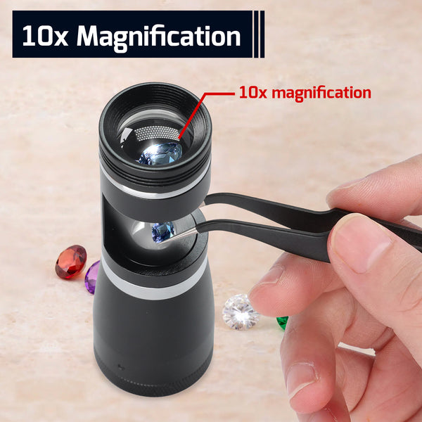 GEM-463 Portable 10x Darkfield Loupe Polariscope Gemology Magnifier Gemstone Tester 20.5mm Lens Viewing Diameter