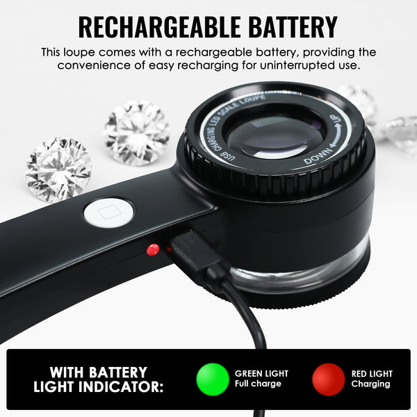 GEM-521 10X Magnifying Loupe with LED Light & UV - K9 Lens with 30mm Diameter, Portable Jewelers Loupe for Gemstone, Coin, Stamp, PCB Inspection USB-C Rechargeable