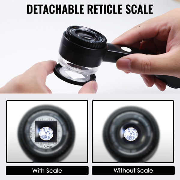 GEM-521 10X Magnifying Loupe with LED Light & UV - K9 Lens with 30mm Diameter, Portable Jewelers Loupe for Gemstone, Coin, Stamp, PCB Inspection USB-C Rechargeable
