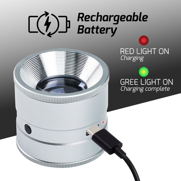 GEM-522 10X Magnifying Scale Loupe White & Purple LED Lights Adjustable Focus Rechargeable Magnifier Glass Lens for Jewelers, Collectors, Hobbyists, and Professionals