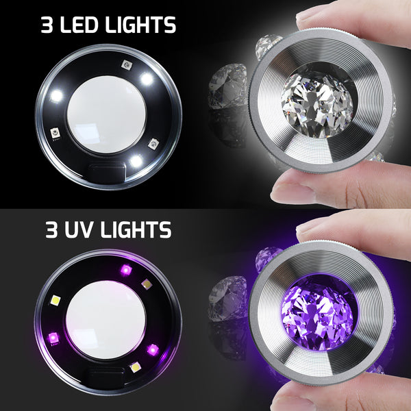 GEM-522 10X Magnifying Scale Loupe White & Purple LED Lights Adjustable Focus Rechargeable Magnifier Glass Lens for Jewelers, Collectors, Hobbyists, and Professionals