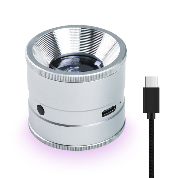 GEM-522 10X Magnifying Scale Loupe White & Purple LED Lights Adjustable Focus Rechargeable Magnifier Glass Lens for Jewelers, Collectors, Hobbyists, and Professionals