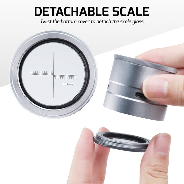 GEM-522 10X Magnifying Scale Loupe White & Purple LED Lights Adjustable Focus Rechargeable Magnifier Glass Lens for Jewelers, Collectors, Hobbyists, and Professionals