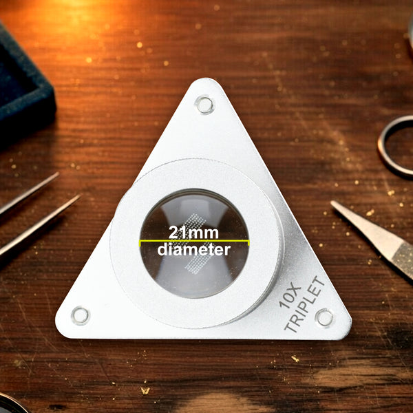 GEM-539 10X Jewelers Tripod Eye Loupe Magnifier Bench/Table Magnifying Glass Triplet Lens Magnification for Gemstone Inspection, Sorting & Grading